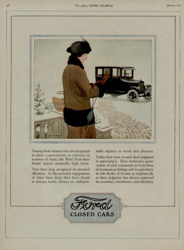 1924 FORD CAR AUTO AD / CLOSED CARS ARTISTS G. HARPER  