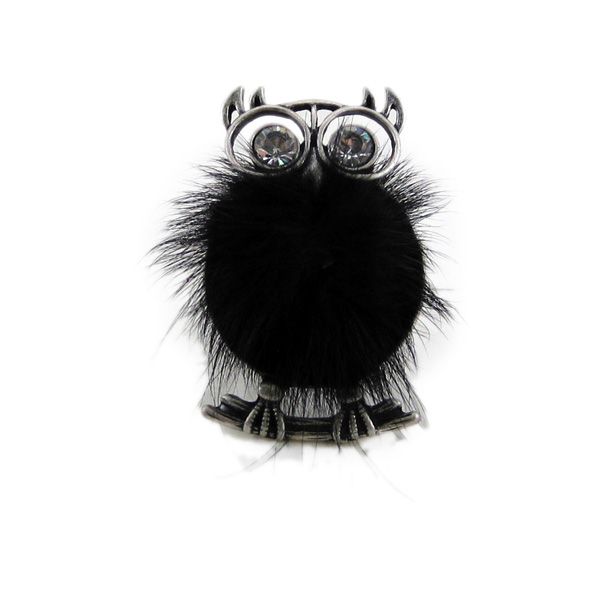 Fuzzy Owl Stretch Ring Faux Fur Elastic Band Black Oversize Large 