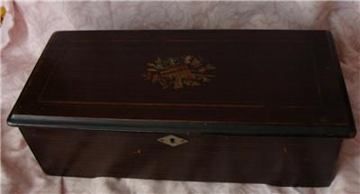 Antique SWISS Mahogany Cyclinder Wind Up Music Box with Inlays Working 