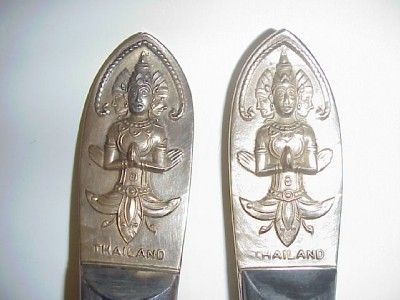 THAILAND BRASS BUDDHA HOLLOWARE FORK KNIFE SPOON 8 PC.  