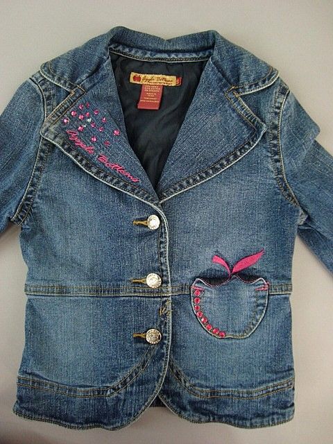 Girls Apple Bottoms Blue Denim Jacket Stretch Pink Rhinestones size S 