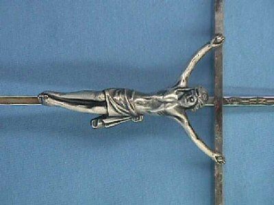 Vintage INRI Silvertone Metal CRUCIFIX For Wall  