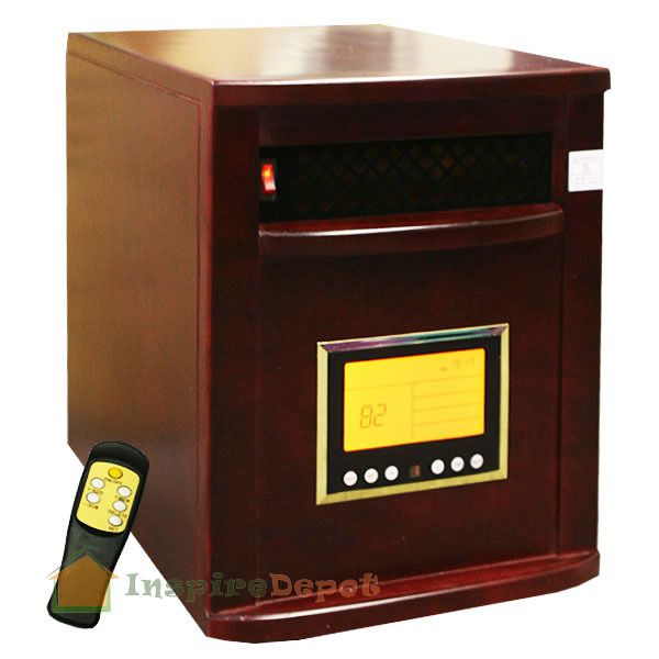 Wood Cabinet Cherry 1500W Portable Quartz Infrared Heater w/ wheels 