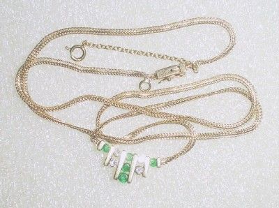 14K YG VINTAGE EMERALD DIAMOND NECKLACE 19   LB1701  