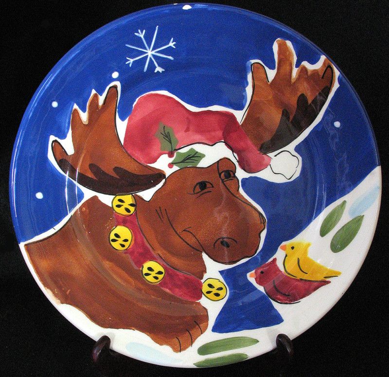 CHRISTMAS PLATE HARRY DAVID MOOSE BELLS CARDINALS  