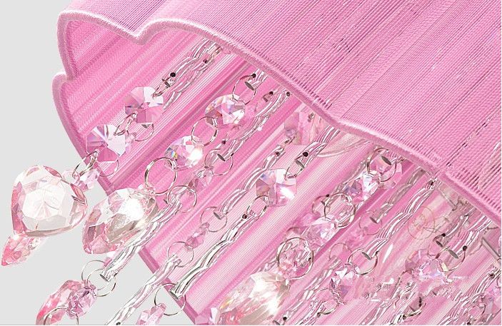 Pink DRUM SHADE CRYSTAL CEILING CHANDELIER PENDANT LIGHT FIXTURE 