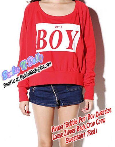 HYUNA Bubble Pop BOY Oversize Loose Zipper Back Crop Crew 