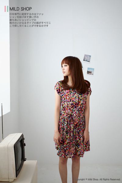 Women Japanese Korean Fashion Style Sharp color Geometric Prints Dress 