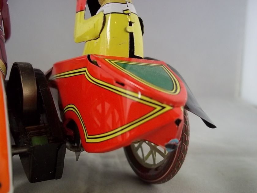 Vintage Tinplate Clockwork Paya Tuff Tuff Motorbike And Side Car 