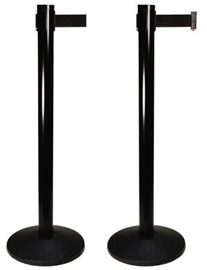 Set of 2 Retractable Belt Crowd Control Posts   Black  