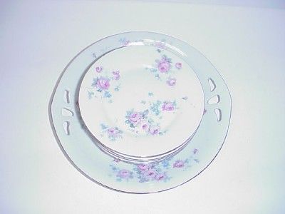 OLD GERMAN PORCELAIN ROMAN V. CAKE PLATE & 6 PLATES  