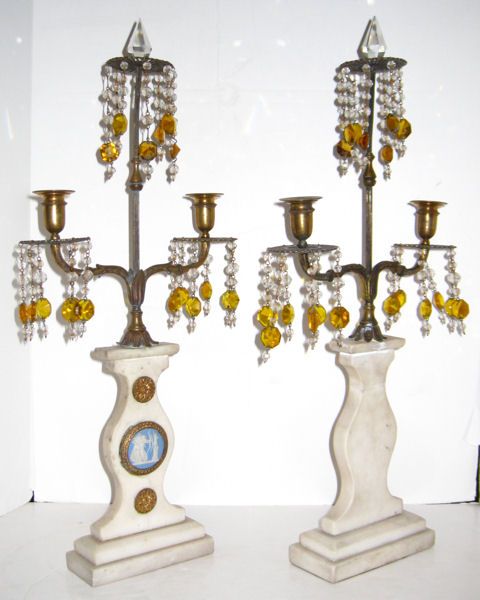 Pair Marble Bronze Wedgwood Jasperware Candelabra  