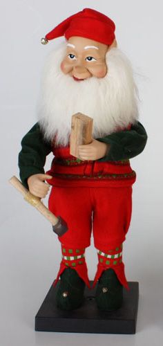 24 ANIMATED SANTAS ELF HOLDING HAMMER AND WOODBLOCK CHRISTMAS FIGURE