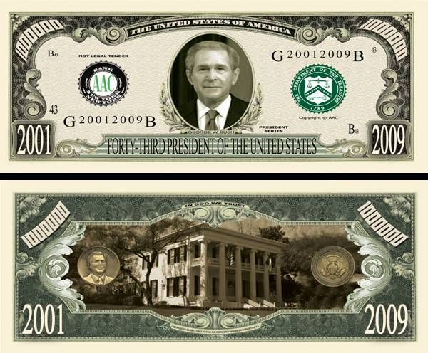 43RD PRESIDENT GEORGE W. BUSH DOLLAR BILL (500 Bills)  