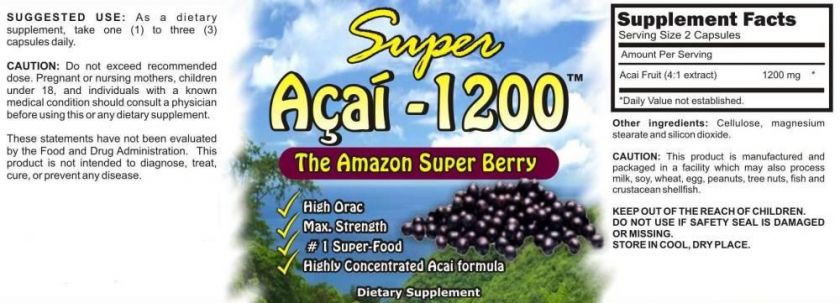 ACAI Berry 1200 mg Caps 100%Pure Diet, Energy, Detox  