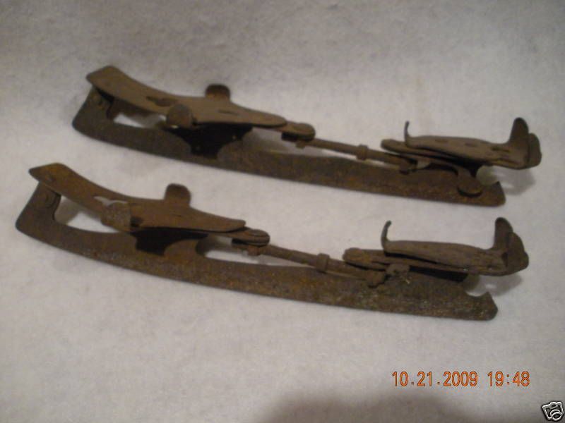 Antique Pair Metal Clamp On Ice Skates  