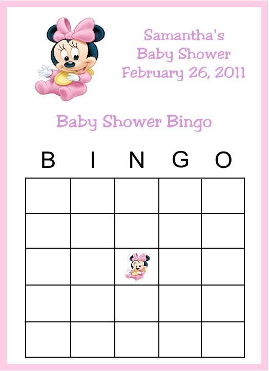Personalized Baby Minnie Bingo Baby Shower Games  