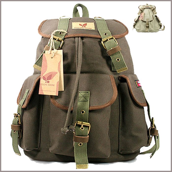 Vintage Rucksack Bookbag canvas backpacklaptop bagtravelarmygym 