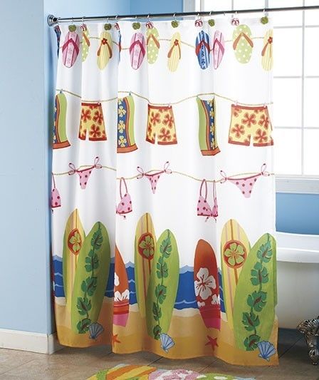   Tropical Beach/ Surfer Fabric Shower Curtain Flip Flop Designs  