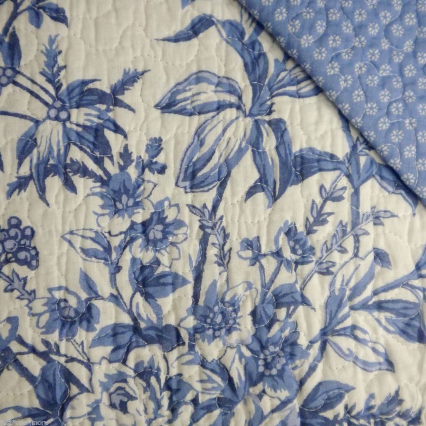 LAURA ASHLEY BEDFORD BLUE TOILE 3pc KING QUILT SET NEW SHABBY ROSE 