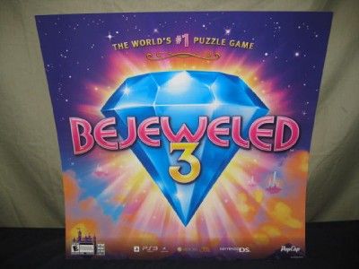 BEJEWELED 3 GAME STORE DISPLAY PLASTIC POSTER 23 x 23 NEW + RARE 