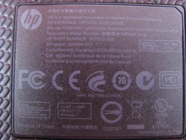 Original HP Blu ray LightScribe External DVD±R/RW Drive  