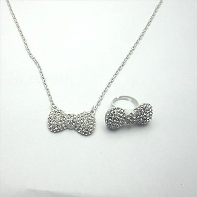 Hellokitty Crystal bow jewelry necklace ring set gift  