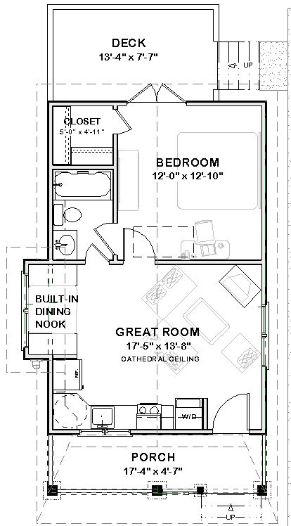 Complete House Plans   518 s/f rustic cabin  1 bed/1 ba  