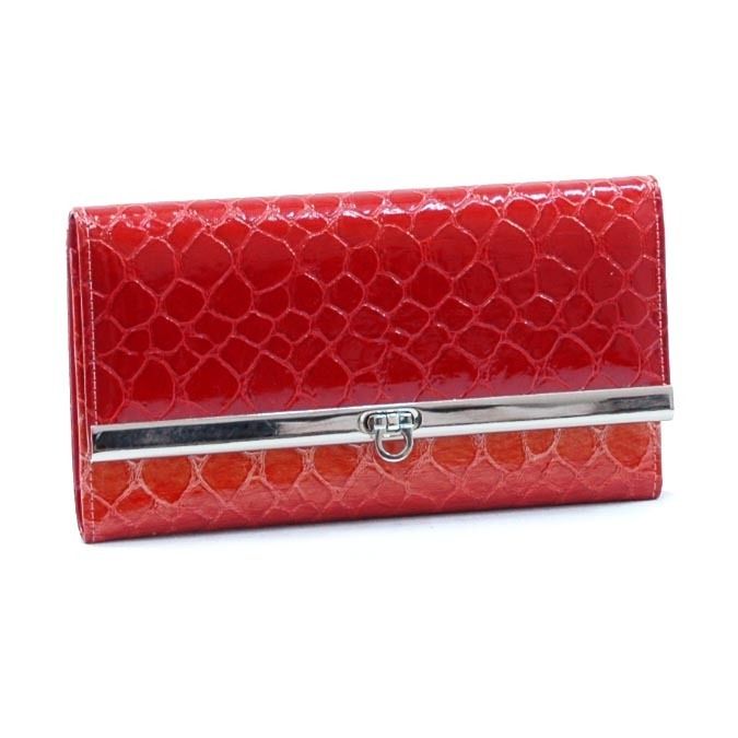 Snake skin fold over flap checkbook wallet Blossom Red  