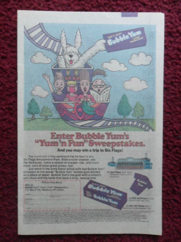 1982 Print Ad Bubble Yum Chewing Gum Six Flags Roller Coaster  