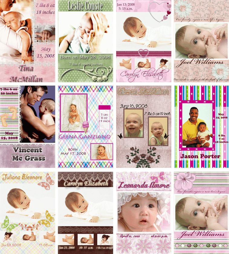 100 BIRTH ANNOUNCEMENTS TEMPLATES PSD PHOTOSHOP on DVD  