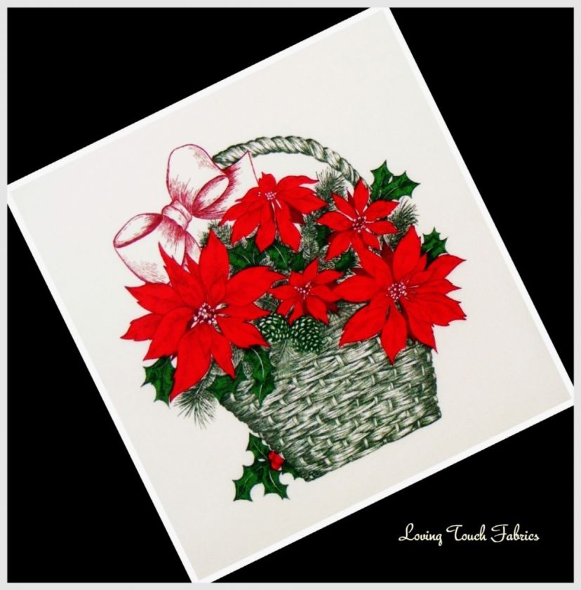 CHRISTMAS POINSETTA BASKET FABRIC PANEL #A (8 X 8)  