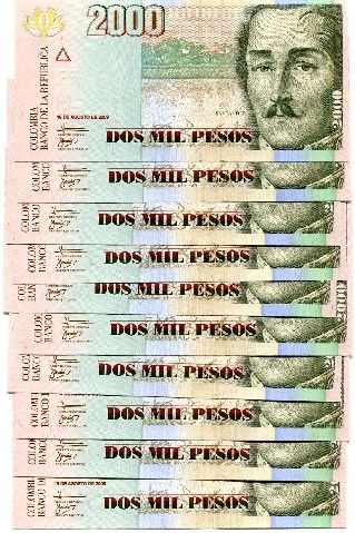 COLOMBIA 2000 Pesos 2009 P New UNC lot 10 pcs  