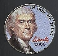 COLORIZED 2006 JEFFERSON NICKEL   COLORIZED OBVERSE ONLY  