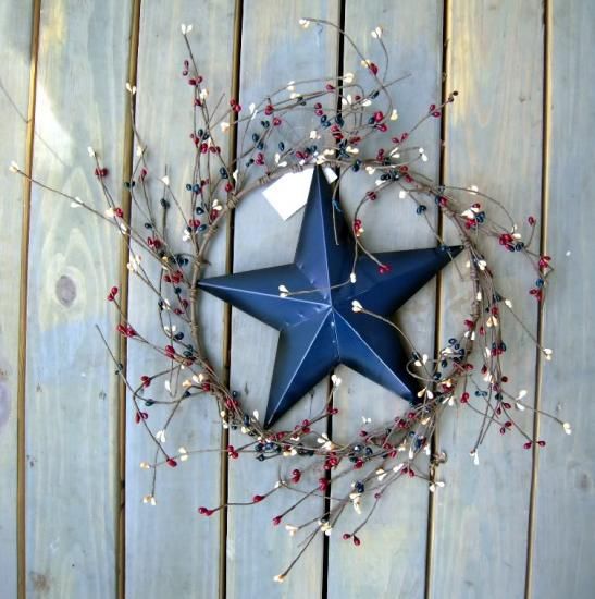   Pip Berries Wreath Primitive Country Americana Door Decor Blue  