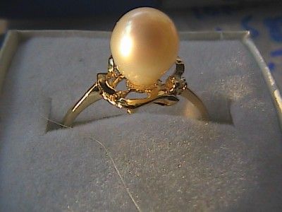 10K Yellow Gold Cultured Pearl and Diamond Ring  