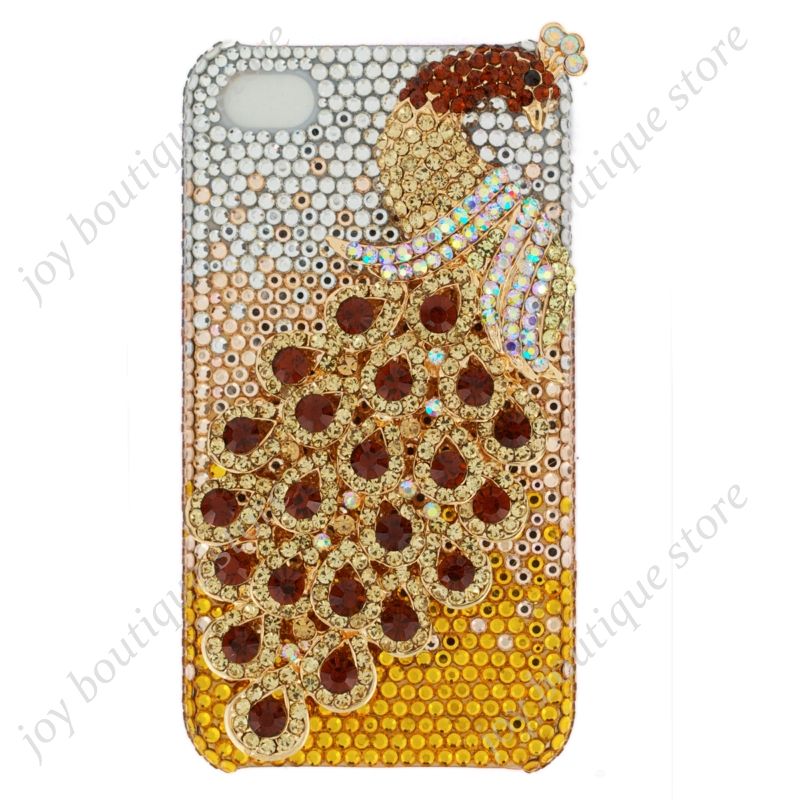   3D peacock Bling Crystal full rhinestone Case Cover for Apple Iphone 4