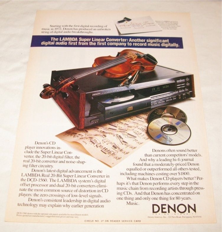 Denon DCD 1560 CD Player PRINT AD from 1990  