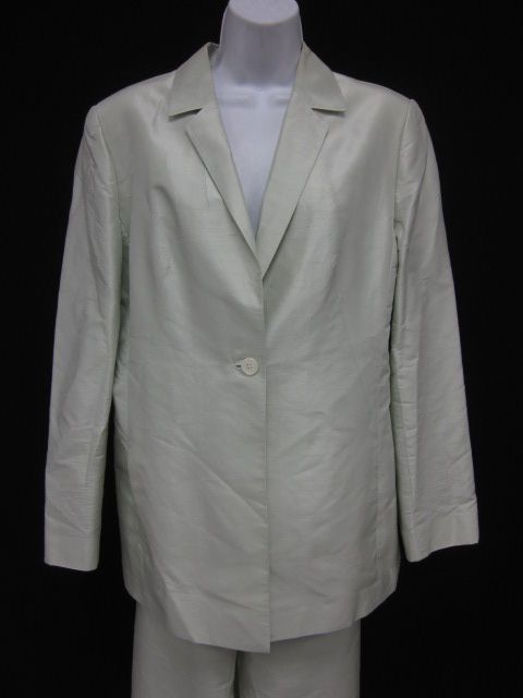 DUE PER DUE Light Green Silk Blazer Pants Suit 12 14  