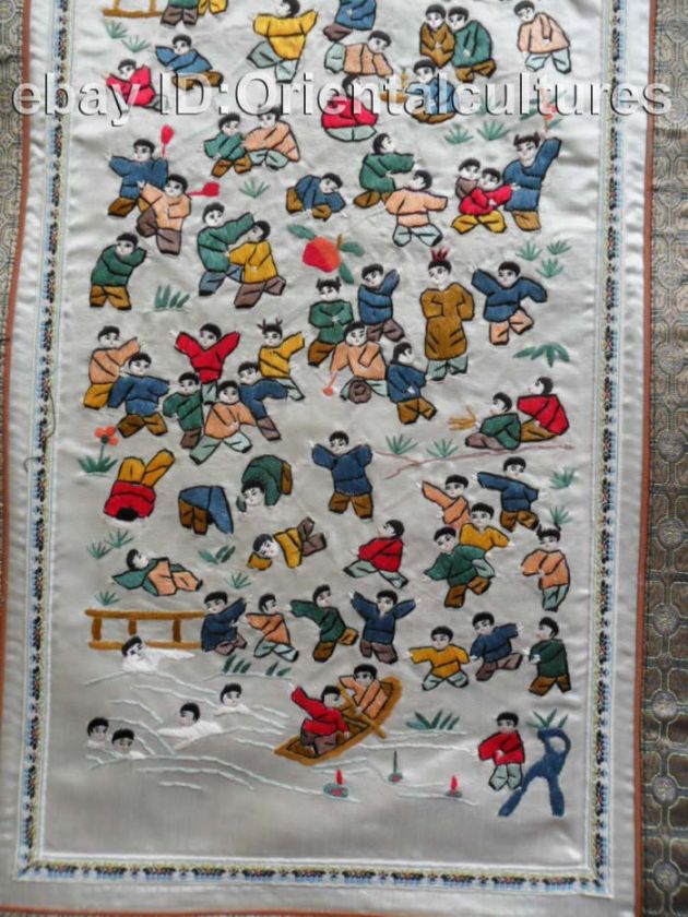 Chinese Peking 100%Handmade Embroidery Art100kids playing painting 