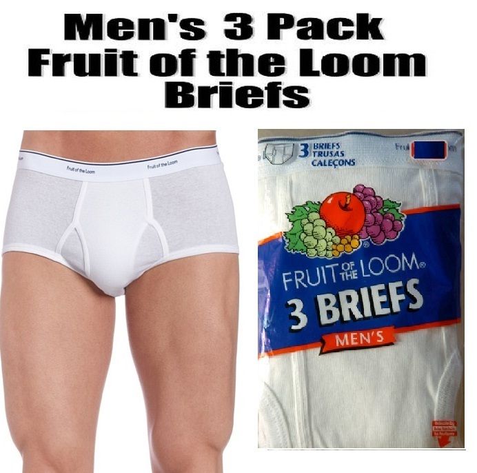 Mens Fruit of the Loom White BRIEFS Underwear LARGE  