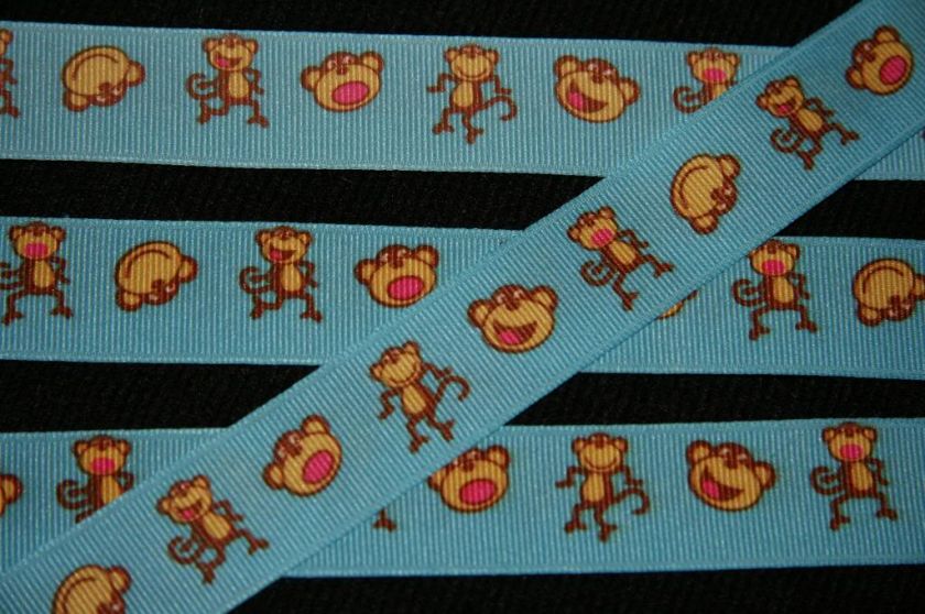 Playful Monkey Turquoise Grosgrain Ribbon M2MG Bows  