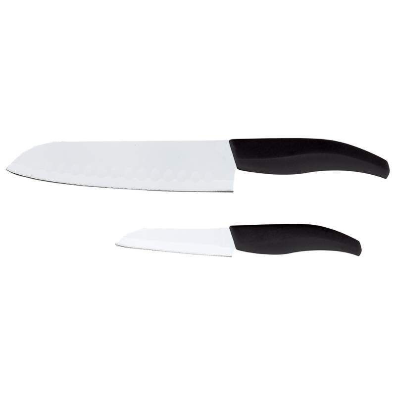 2pc Ceramic Coated Santoku Style Kitchen Knife Set  