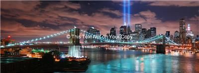 New York City Manhattan Bridge Panorama 9/11 Tribute Lights Picture 