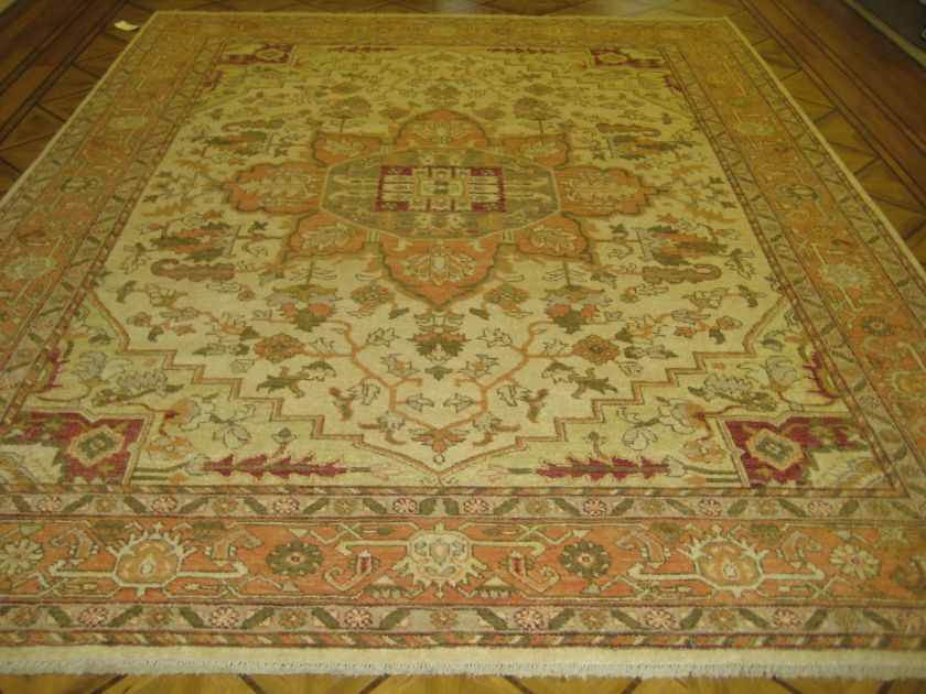   Beige & Peach Hand Knotted Wool Agra Oushak Oriental Rug 