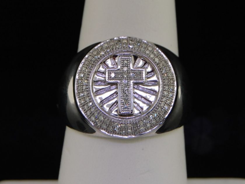 MENS .50 CT CROSS DIAMOND PINKY RING WEDDING BAND PAVE  