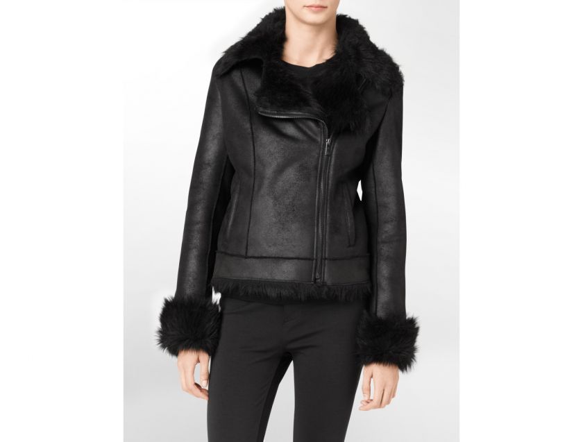 calvin klein womens faux shearling moto jacket  