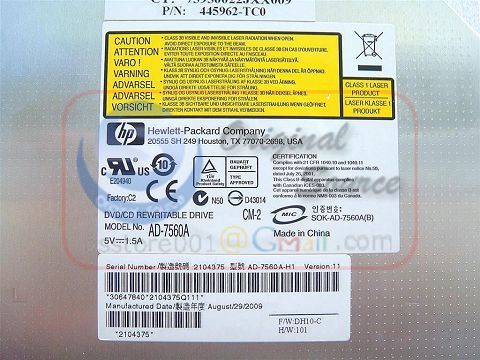 Sony NEC HP AD 7560b AD7560B DVD RAM RW CDR 445962 TC0  