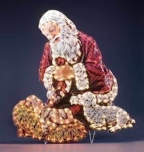 KNEELING SANTA W/ BABY JESUS LIGHTED CHRISTMAS YARD ART  