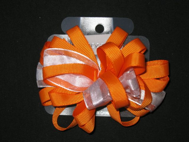 NEW ORANGE & WHITE Girls Ribbon Bow Hairbow Clip  